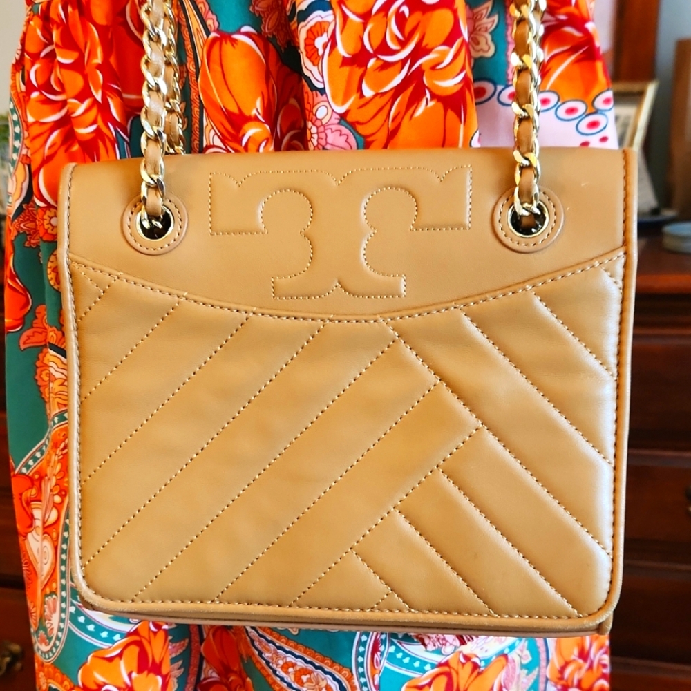 Tory Burch Fleming Tan Quilted Shoulder Bag